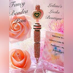 Fancy beaded pen/gifts/pink bear heart/multicolor beads